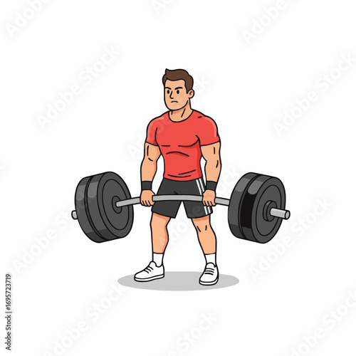 Flat Vector Illustration of a Weightlifter Lifting a Barbell