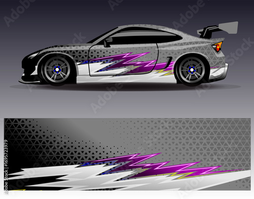 Car wrap design vector. Graphic abstract stripe racing background designs for vehicle, rally, race, adventure and car racing livery
