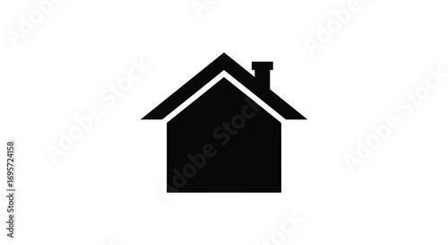 simple black silhouette of house with chimney and roof