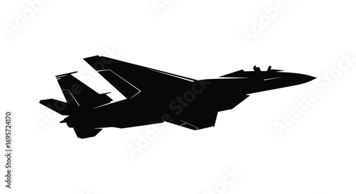 a sleek fighter jet silhouette soaring through clear skies