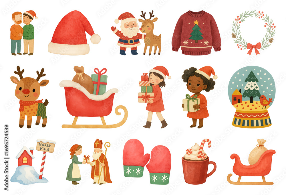 Obraz premium PNG Festive holiday illustrations for Christmas, element set on transparent background