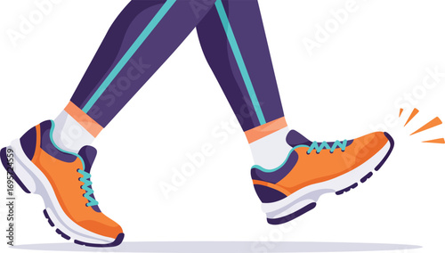 runner s legs in motion wearing bright orange shoes