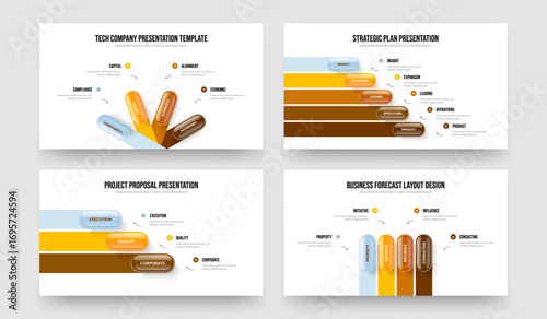 Company Showcase 4 5 3 Element Infographic Frame Design Collection. Enterprise Overview Four Five Three Option Diagram Slide Template Vector Illustration Set.