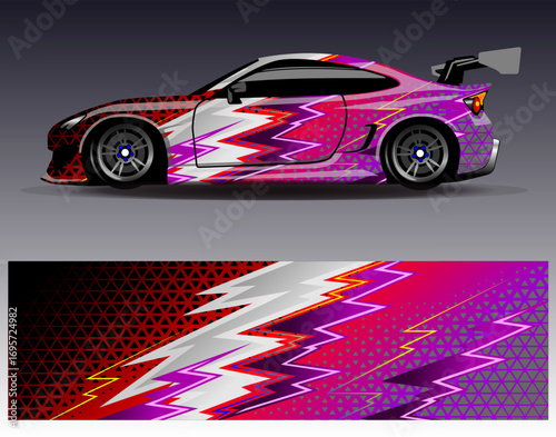 Car wrap design vector. Graphic abstract stripe racing background designs for vehicle, rally, race, adventure and car racing livery