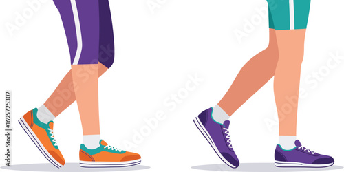 two people wearing colorful sneakers and athletic clothing