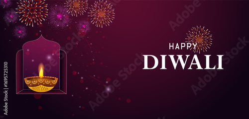 Decorated Diya for Happy Diwali festival holiday celebration of India greeting background