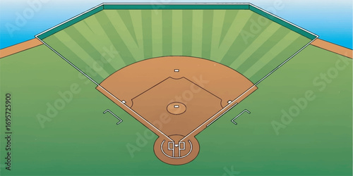 Baseball Field Vector Illustration Top View with Clean Lines