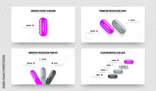 Project Visualization One Two Three Four Option Infographic Slide Template Vector Illustration Collection. Consulting Campaign 1 2 3 4 Element Diagram Frame Layout Bundle.