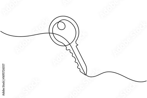 Continuous line art of a key with label icon for security and access concept