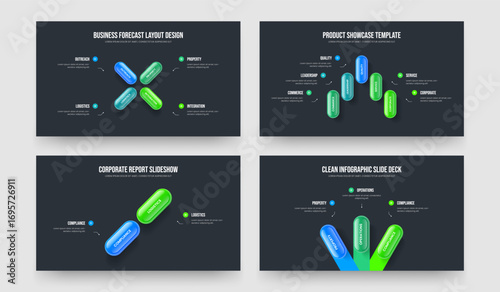 Project Plan Four Five Two Three Step Infographic Frame Layout Vector Illustration Set. Creative Portfolio 4 5 2 3 Option Diagram Presentation Template Collection.