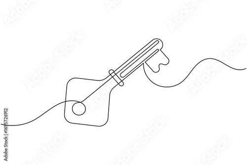 Continuous line art of a key with label icon for security and access concept