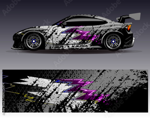 Car wrap design vector. Graphic abstract stripe racing background designs for vehicle, rally, race, adventure and car racing livery