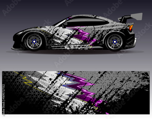 Car wrap design vector. Graphic abstract stripe racing background designs for vehicle, rally, race, adventure and car racing livery