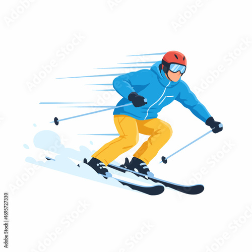 Flat Vector Illustration of a Skier Going Downhill