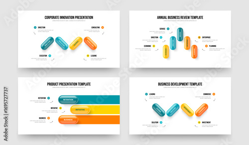 Service Forecast Four Five Three Element Diagram Frame Template Vector Illustration Set. Modern Solution 4 5 3 Step Infographic Slide Design Bundle.