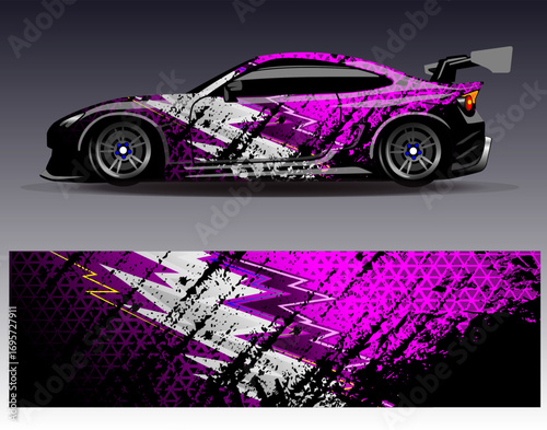 Car wrap design vector. Graphic abstract stripe racing background designs for vehicle, rally, race, adventure and car racing livery