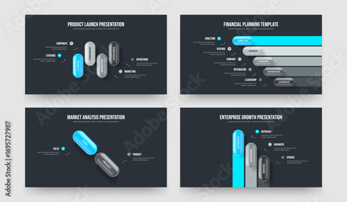 Professional Report Four Five Two Three Step Infographic Slide Template Vector Illustration Collection. Product Insight 4 5 2 3 Element Diagram Slideshow Design Set.