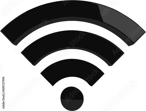 A glossy black three-dimensional Wi-Fi symbol representing wireless internet connectivity on a white background.