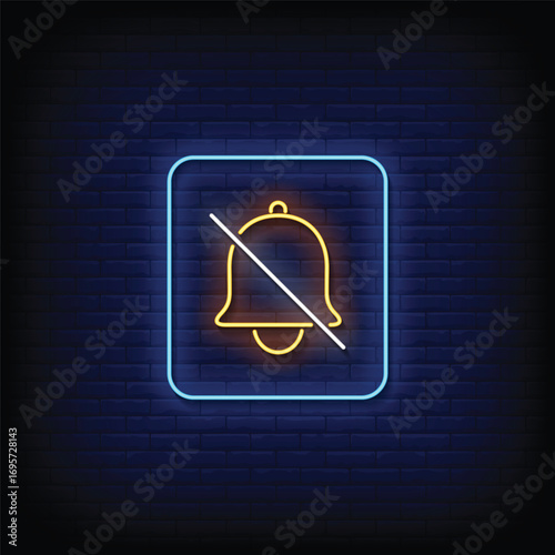 silent icon neon signboard with brick wall background vector