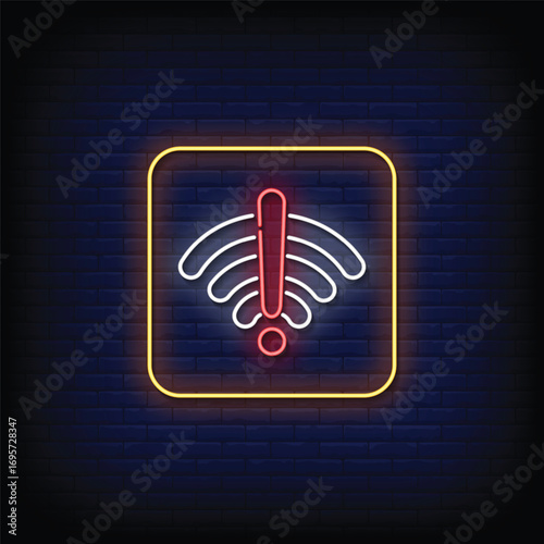 connection lost icon neon signboard with brick wall background vector