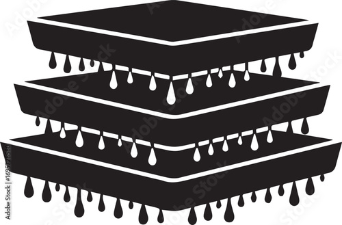 Delightful drips cascade from a three-tiered cake silhouette, tempting dessert lovers and bakers alike, perfect for confectionery designs and sweet treat promotions