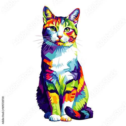 Vibrant Rainbow Cat A Colorful Pop Art Feline Illustration
