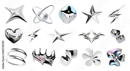 PNG Metallic abstract shapes collection, element set on transparent background