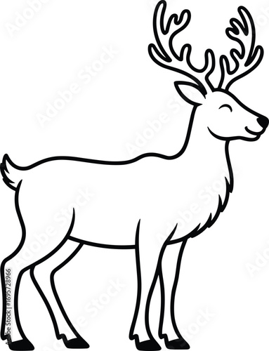 Christmas Line Art Vector of Smiling Reindeer with Antlers for Holiday Design
