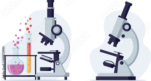 scientific equipment including microscopes and test tubes in laboratory