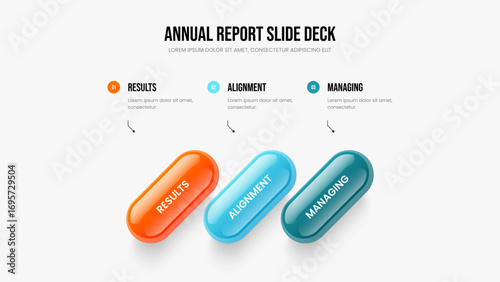 Business Growth Three Element Diagram Slideshow Layout. Company Forecast Frame Template Vector Illustration. Enterprise Campaign 3 Option Infographic Presentation Design.