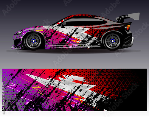 Car wrap design vector. Graphic abstract stripe racing background designs for vehicle, rally, race, adventure and car racing livery