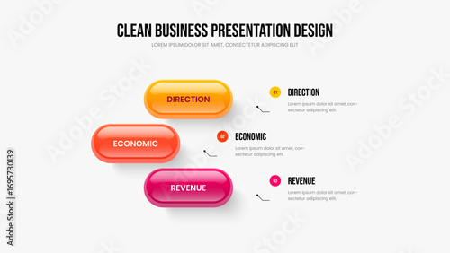 Digital Briefing 3 Step Infographic Slide Template. Product Innovation Frame Layout Vector Illustration. Business Review Three Option Diagram Slideshow Design.