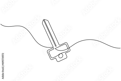 Continuous line art of a key with label icon for security and access concept