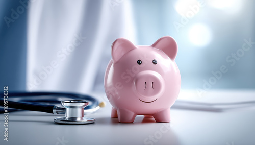 Piggy bank and stethoscope representing healthcare costs, insurance, and financial planning for medical expenses