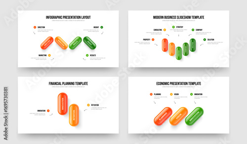 Investor Innovation 4 5 2 3 Option Infographic Slideshow Design Collection. Financial Showcase Four Five Two Three Step Diagram Frame Layout Vector Illustration Set.