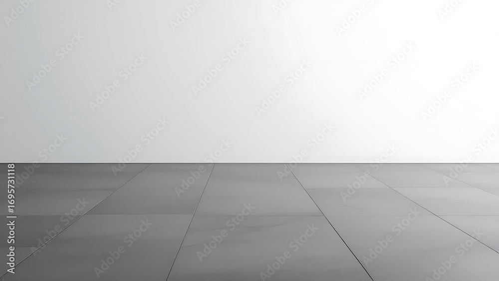 Fototapeta premium White Wall Gray Tiled Floor gray floor interior