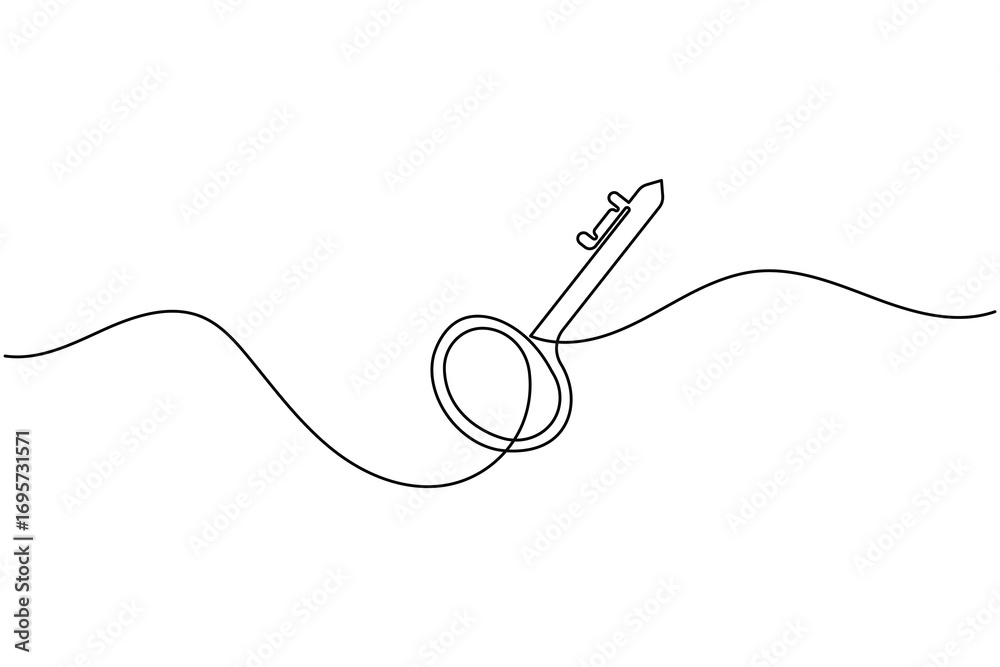 Obraz premium Continuous line art of a key with label icon for security and access concept