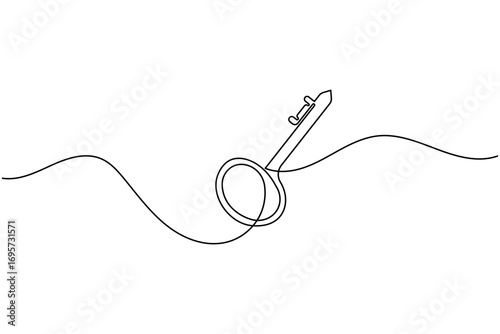 Continuous line art of a key with label icon for security and access concept