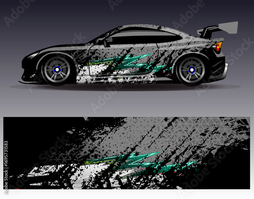 Car wrap design vector. Graphic abstract stripe racing background designs for vehicle, rally, race, adventure and car racing livery