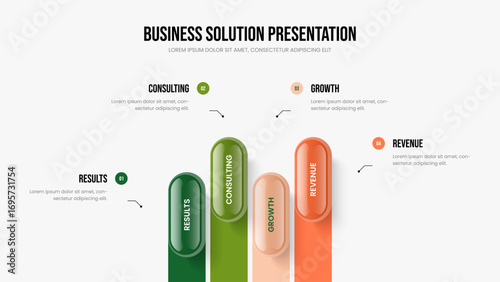 Professional Review Slideshow Design Vector Illustration. Consulting Visualization Four Element Infographic Presentation Layout. Company Planning 4 Step Diagram Frame Template.