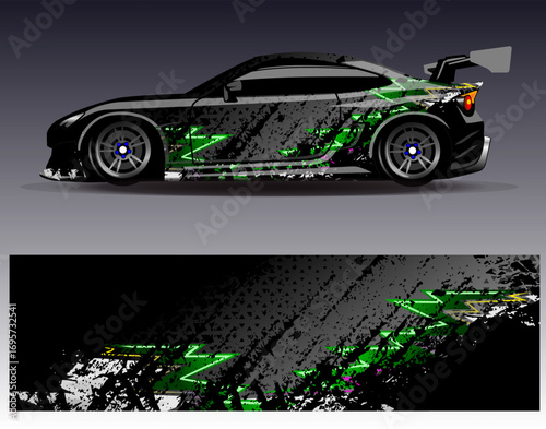 Car wrap design vector. Graphic abstract stripe racing background designs for vehicle, rally, race, adventure and car racing livery