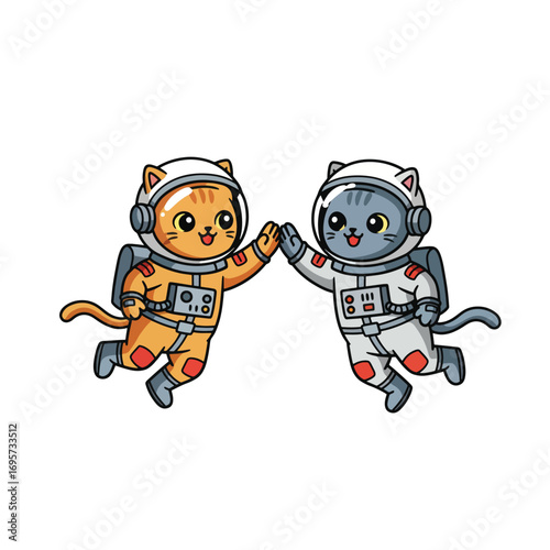 Two cartoon cats in astronaut suits giving each other a high five