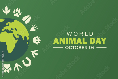 World Animal Day Poster design. Globe with various animal footprints in a circular pattern, symbolizing wildlife diversity and care.