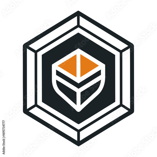 Crypto Coin Inside Hexagon Outline Logo Design