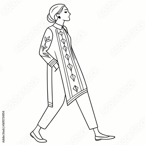 Elegant woman in traditional salwar kameez walking