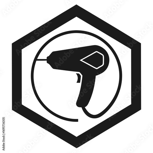 Hair Dryer Inside Hexagon Outline Logo Design