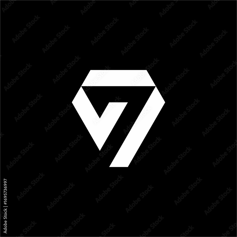 Fototapeta premium A modern, abstract number 7 logo using negative space within a sleek, geometric shape. This elegant and futuristic design is a sophisticated, memorable mark.