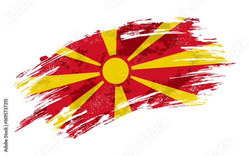 North Macedonian flag grunge brushstroke texture background. Vector illustration.