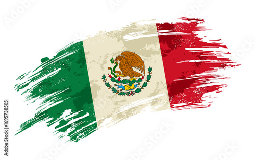 Mexican flag grunge brushstroke texture background. Vector illustration.