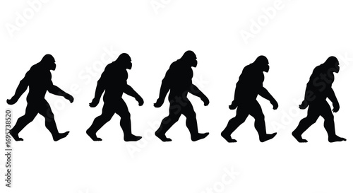 evolutionary progression from ape to human depicted through silhouettes